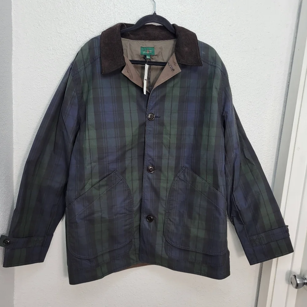 J Crew Waxed 1983 Barn Jacket CB613 Size L NWT Plaid Waterproof